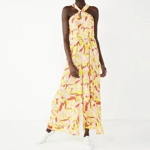 Abstract Plumeria Womens Nine West Crisscross Neck Wide Leg Jumpsuit NWT Size XL